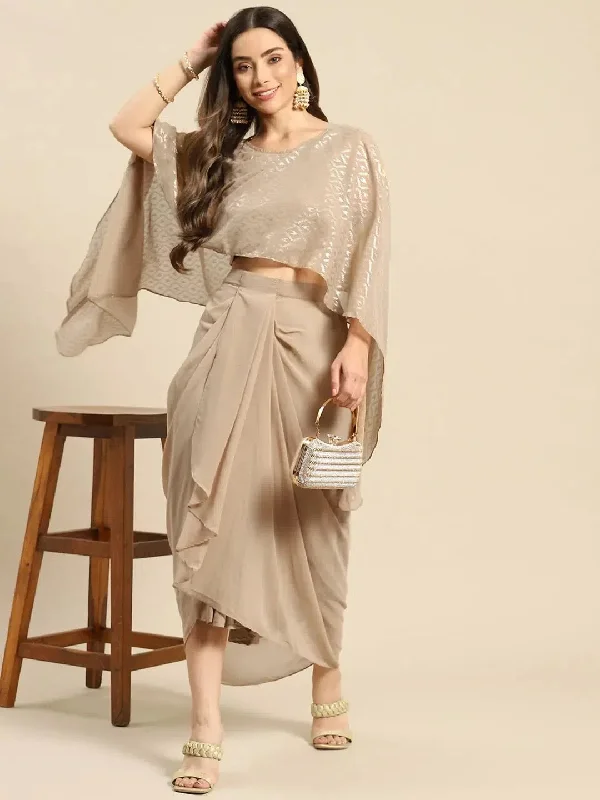 Cape top with draped skirt in Beige