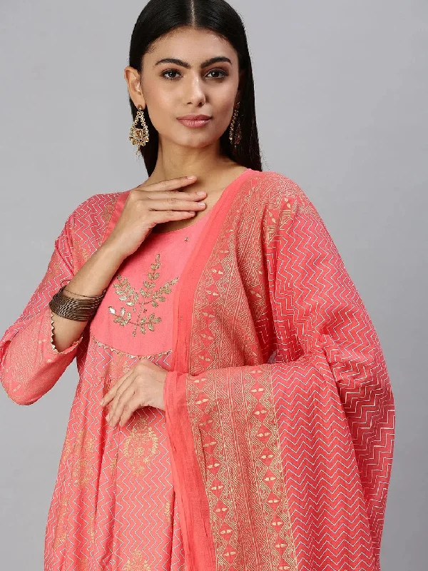 Women's Pink Printed Kurta Sets-SG05-Pink