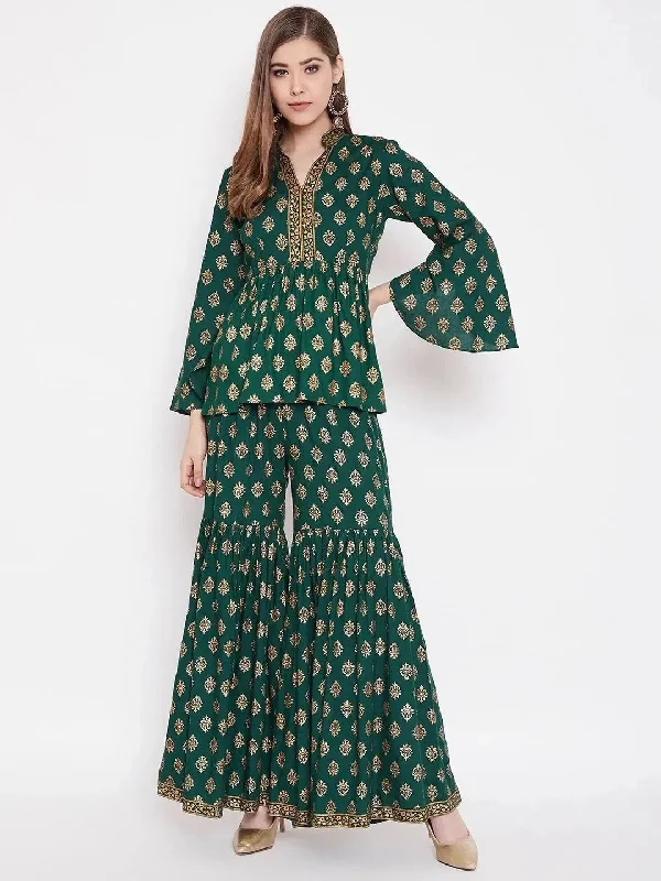 Kurti with sharara in bottle Green