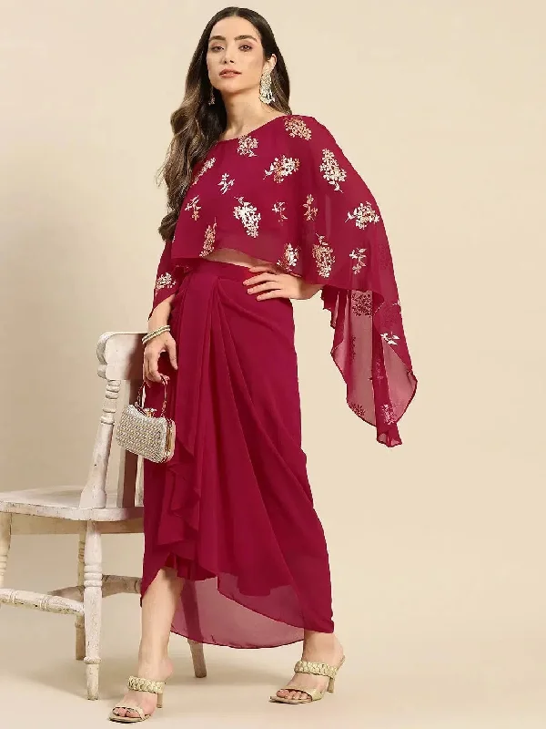 Cape top with draped skirt in Magenta