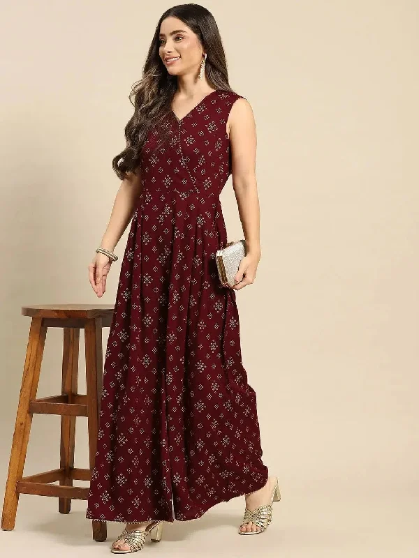 Overlap neck pleated jumpsuit in Wine Color