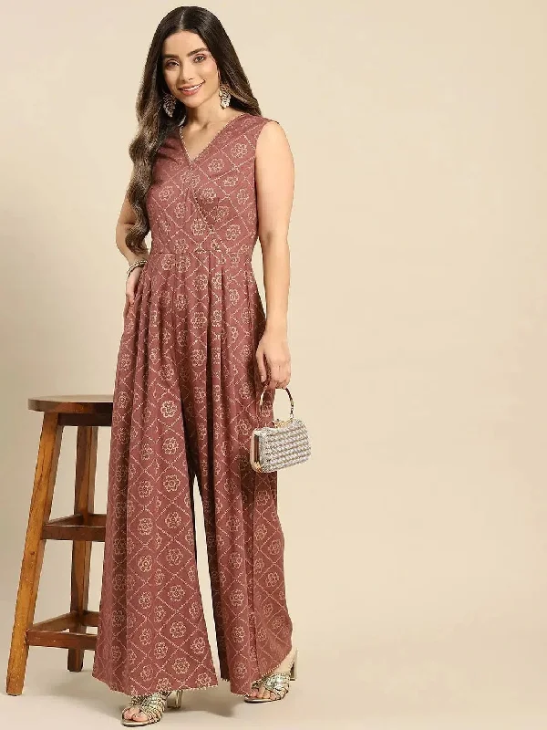 Overlap neck pleated jumpsuit in Rose color