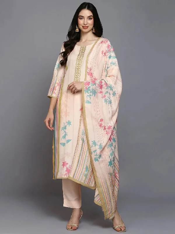 Silk Blend Peach Striped Straight Kurta Pant