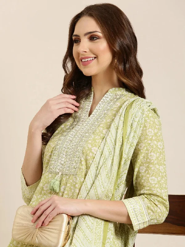 Women Lime Green Floral Straight Kurta Set-BC-SK-1536-Limegreen