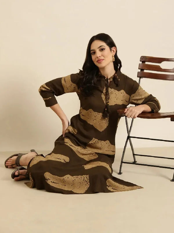 Women Straight Olive Animal Kurta and Patiala Set-GW-4660-Olive