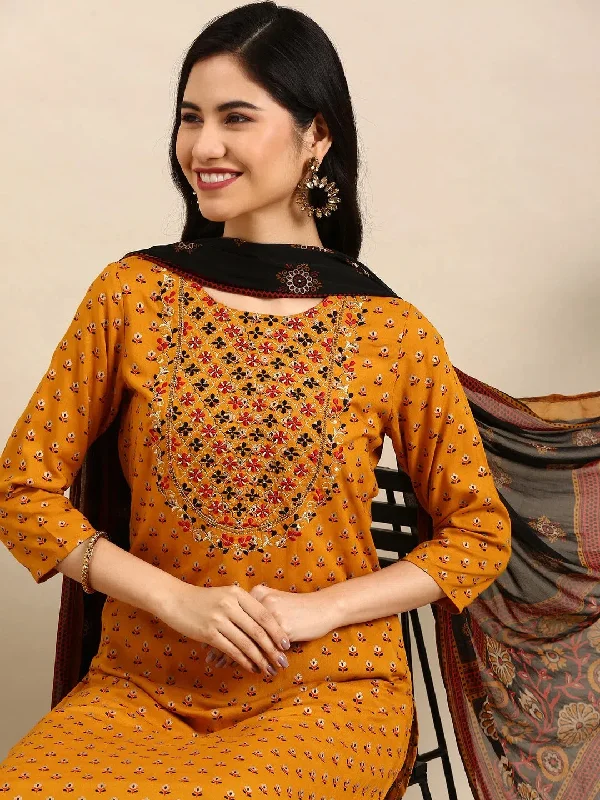 Women's Mustard Printed Kurta Set-GW-2649-Mustard