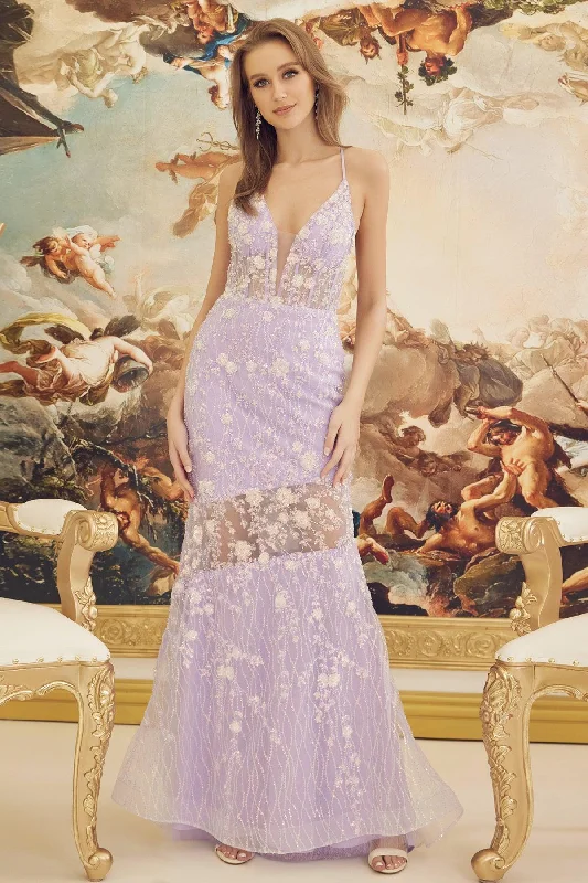 Nox Anabel C1195 Long Spaghetti Strap Sexy Beaded Prom Gown