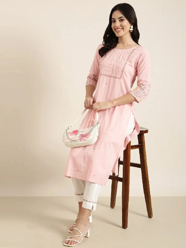 Women Straight Pink Solid Kurta and Trousers Set-AT-A1236-KP-Pink