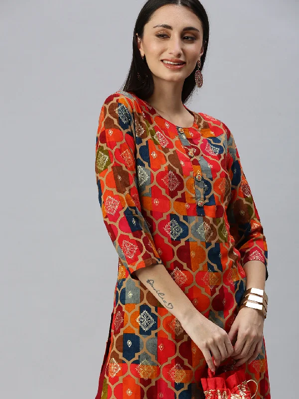 Women Straight Multi Printed Kurta and Palazzos-CRL1967-Multi