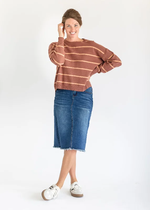 Athlea Striped Long Sleeve Knit Top