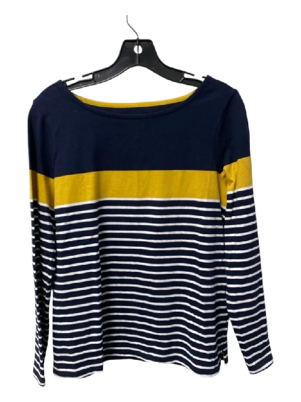 Boden Size Medium Navy Yellow White Cotton Boat Neck Long Sleeve Striped Top