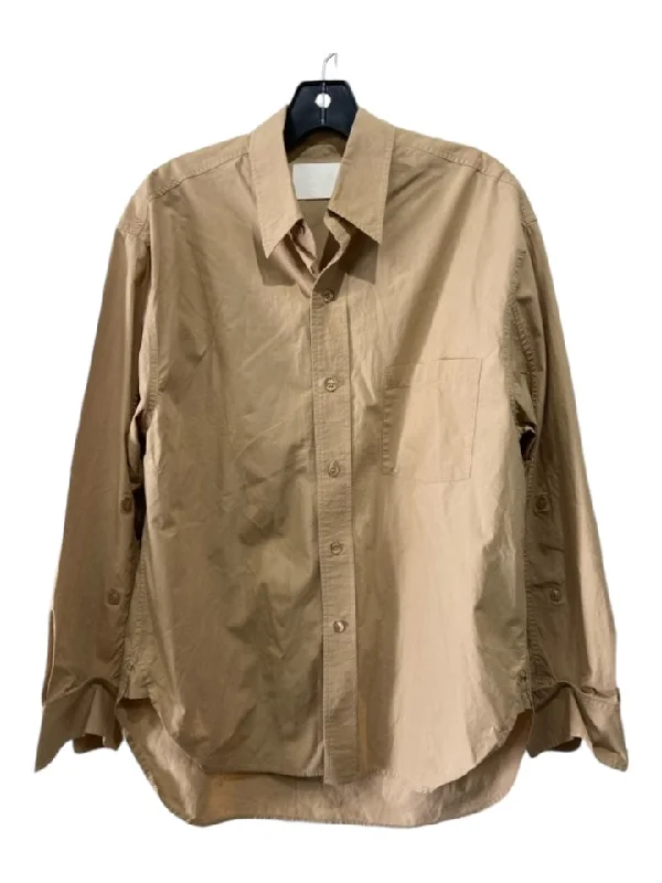 Citizens of Humanity Size Small Khaki Cotton Long Sleeve Button Front Collar Top