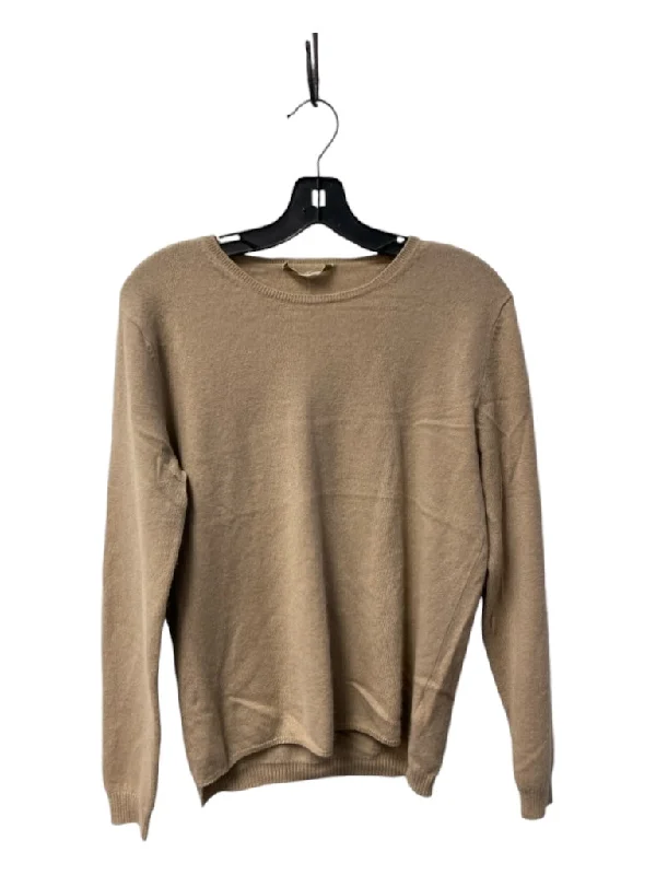 Fair Trade Cashmere Size L Tan Cashmere Round Neck Long Sleeve Elbow Patches Top