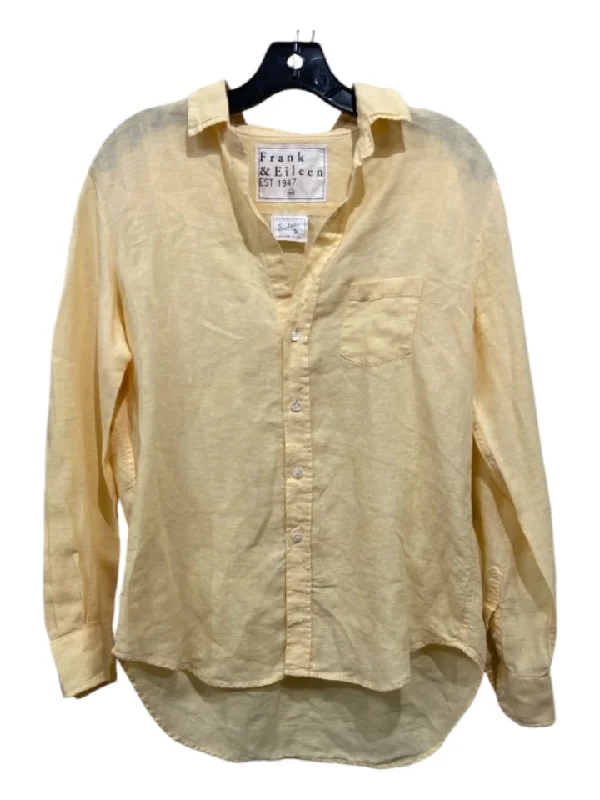 Frank & Eileen Size XS Pale Yellow Linen Long Sleeve Button Front Collar Top