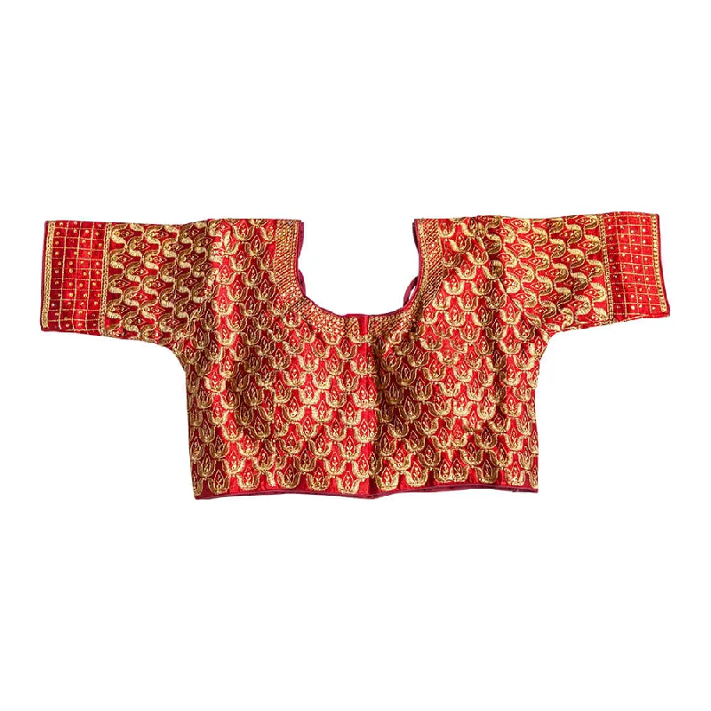 Front and Back Embroidered Long Sleeve Saree Blouse - Maroon