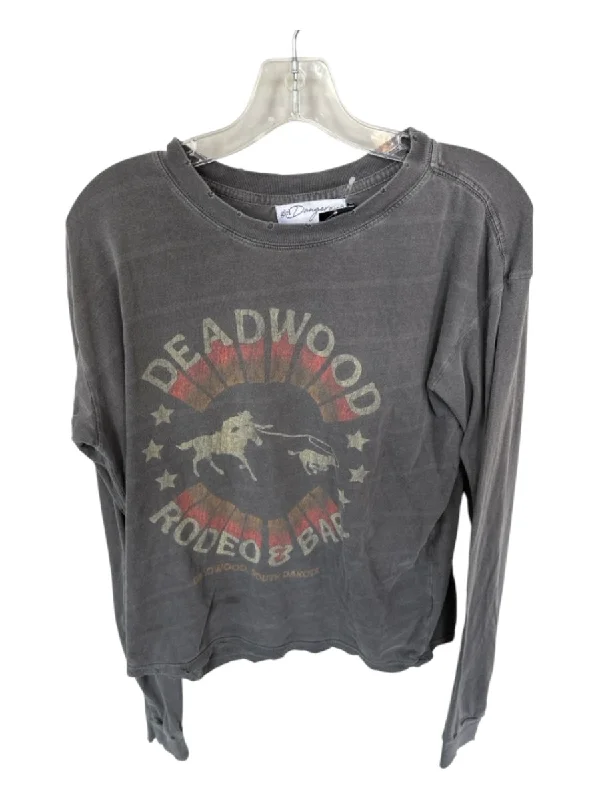 Girl Dangerous Size XS Gray & Red Cotton Long Sleeve Cowboy distressed Top