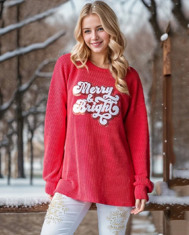 Merry & Bright Long Sleeve Rib Top