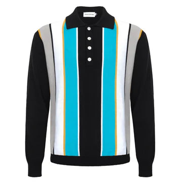 Jerry Long Sleeve Mod Knit Black/turquoise/White Stripe