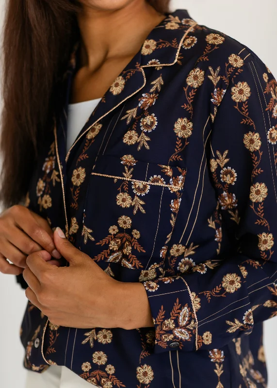 Long Sleeve Tapestry Print Button Up Top - FINAL SALE