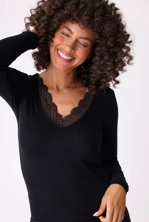 PJ Salvage Black Long Sleeve Lacy Top