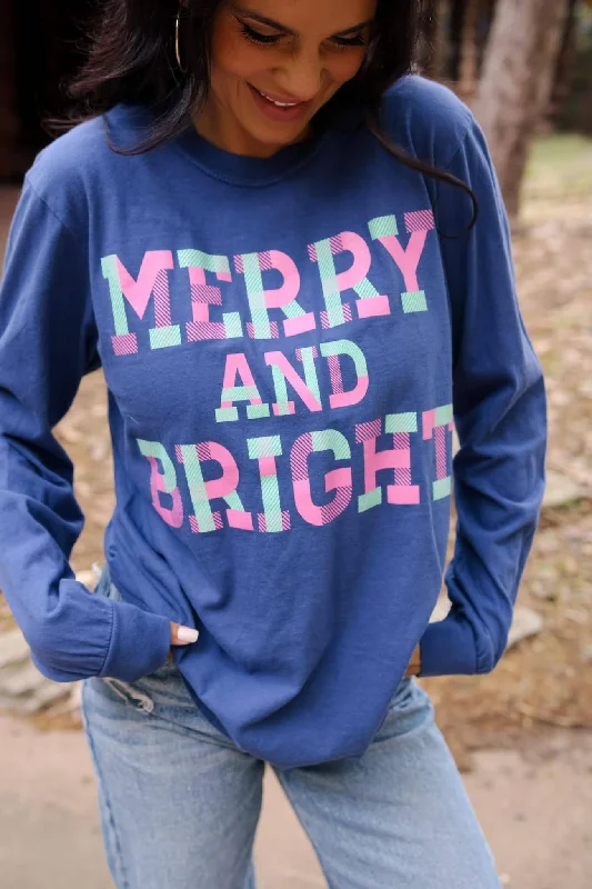 Small Town Society Apparel Co. - Merry & Bright - Plaid | Blue | Long Sleeve