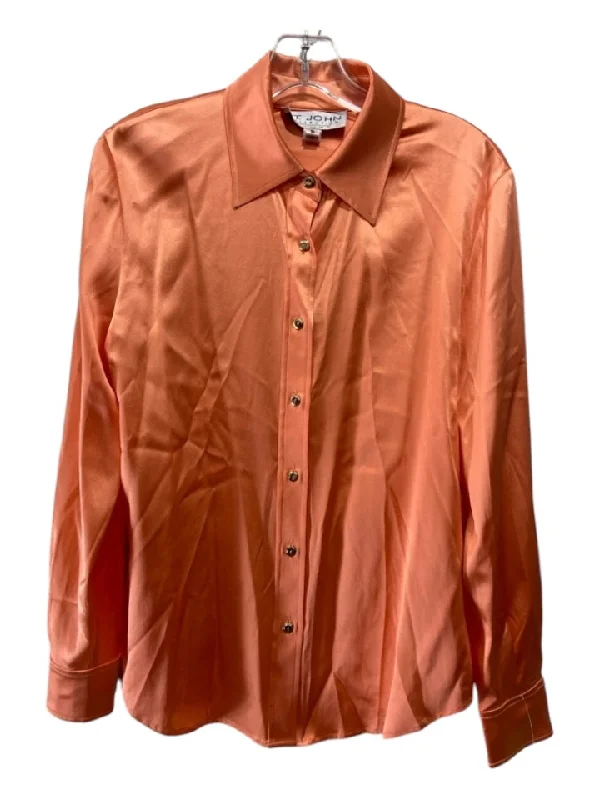 St John Collection Size 6 Orange Silk Button Up Long Sleeve Collar Top