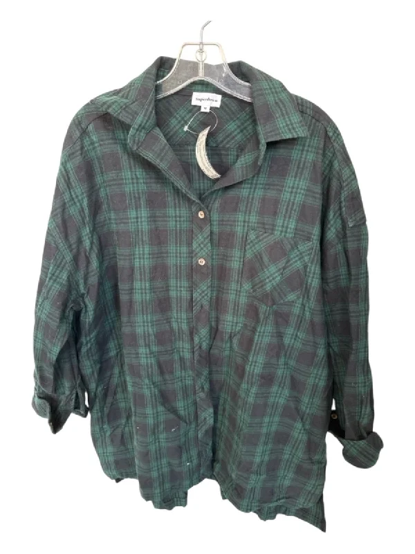 Superdown Size M Green & Black Cotton Long Sleeve Plaid Button Down Oversize Top