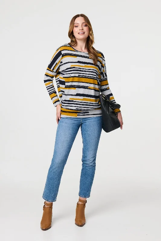 Striped Long Sleeve Drop Shoulder Top