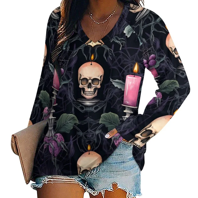 Women's Skull Gothic Long Sleeve Loose Tee