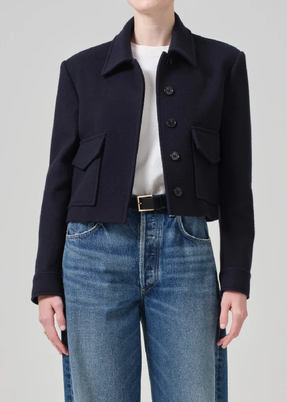 Corina Cropped Boxy Jacket in Navy