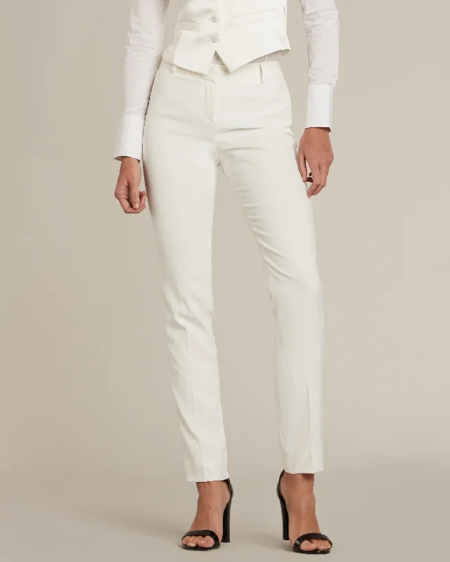 Pearl White Slim Fit Tuxedo Pants