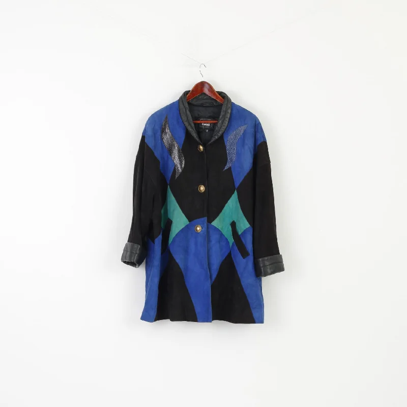 Jutta Covian Women 40 10 M Jacket Blue Ptachwork Vintage 80s Spain Shoulder Pads Oversize Top