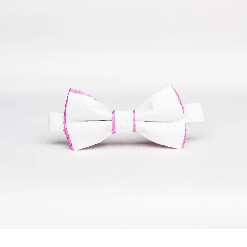 Pearl White & Pink Trim Poly/Linen Bow Tie