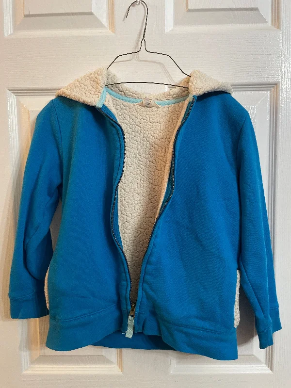 Lands End Kids Blue Sherpa lined hooded jacket 7-8