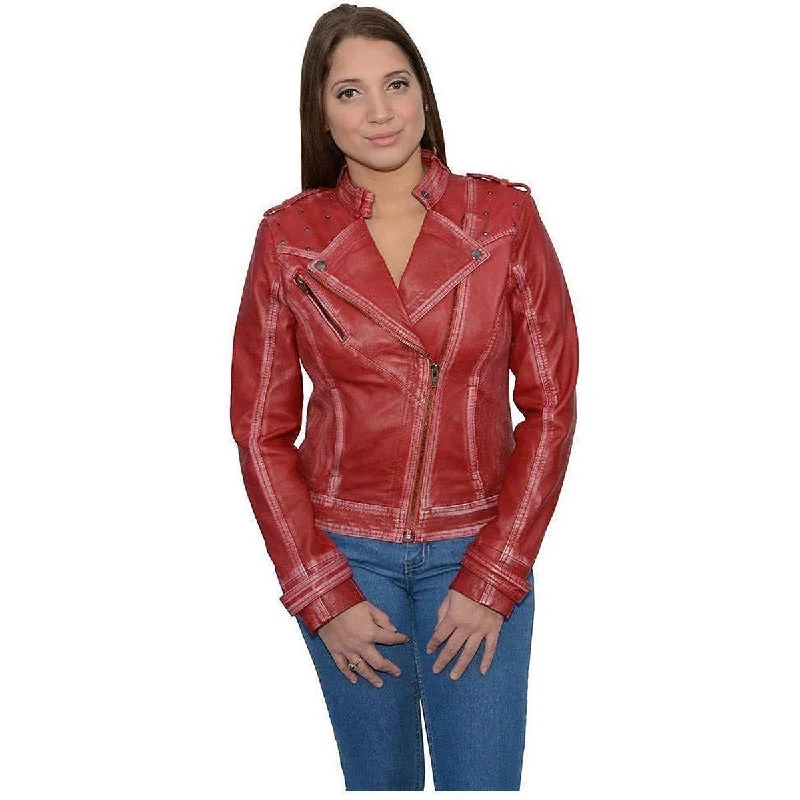 Milwaukee Leather Women's Maiden Red Premium Sheepskin Motorcycle Fashion Leather Jacket SFL2840