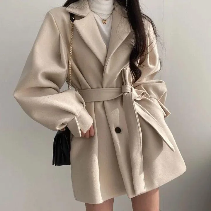 Short Lantern Sleeve Trench Coat