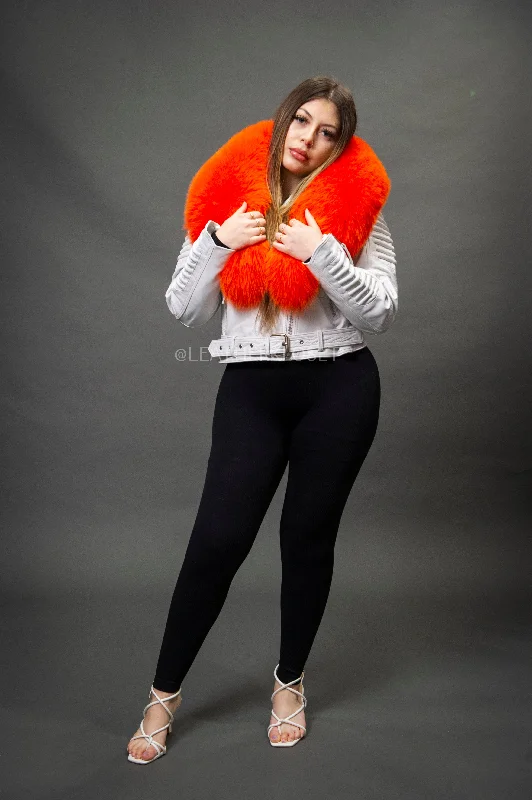 Women's Trey Biker White Oversized Fox Collar [Orange]