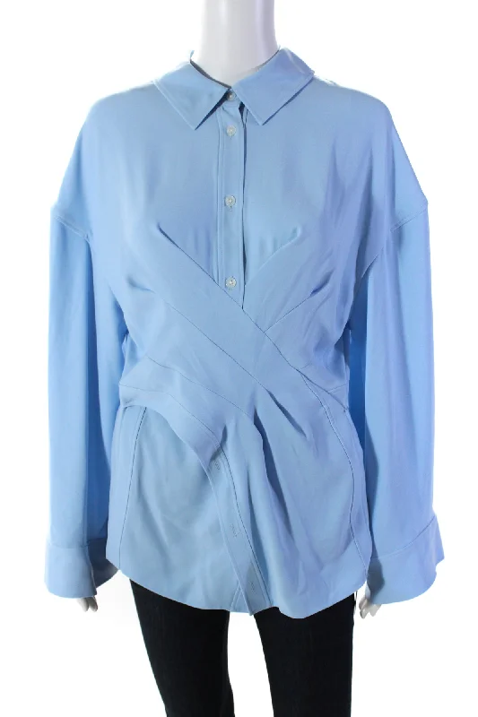 Adeam Womens Ash Blue Drape Detail Long Sleeve Button Down Lewitt Shirt