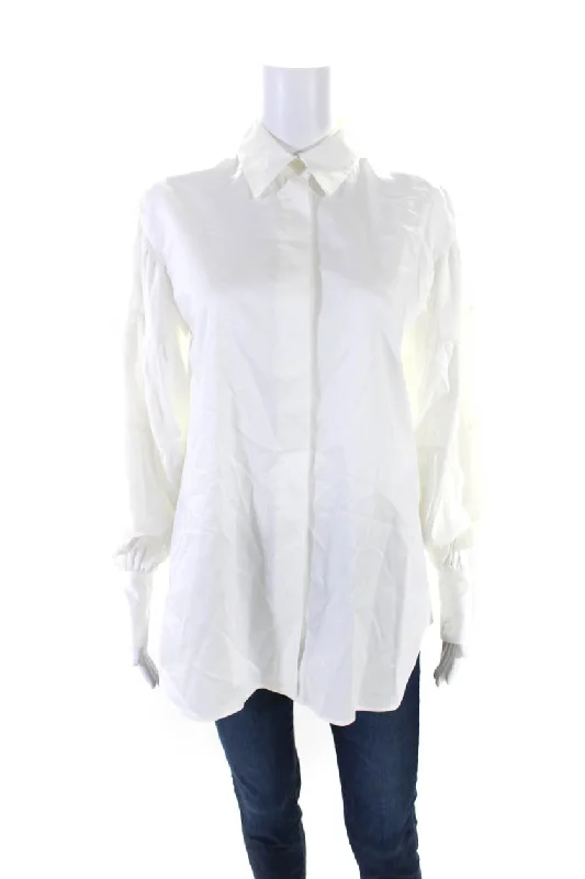 Adeam Womens Cotton Collared Button Up Paneled Sleeve Lantern Shirt White