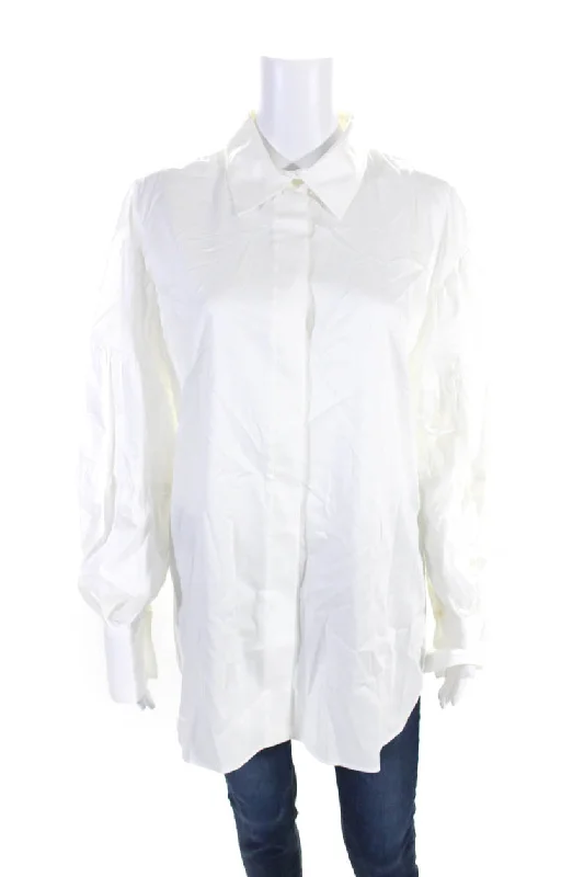 Adeam Womens Cotton Tiered Long Sleeve Button Down Lantern Shirt White