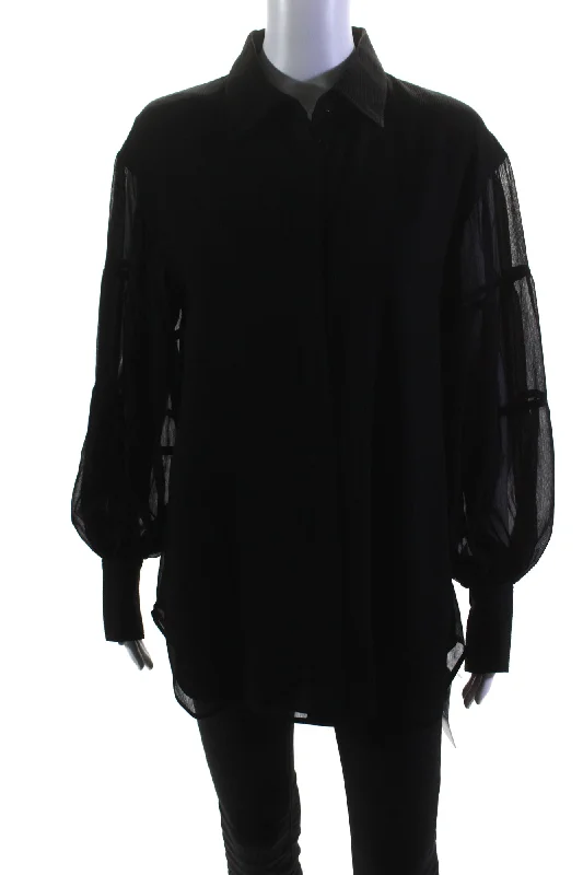 Adeam Womens Crepe Tiered Long Sleeve Button Down Lantern Shirt Black