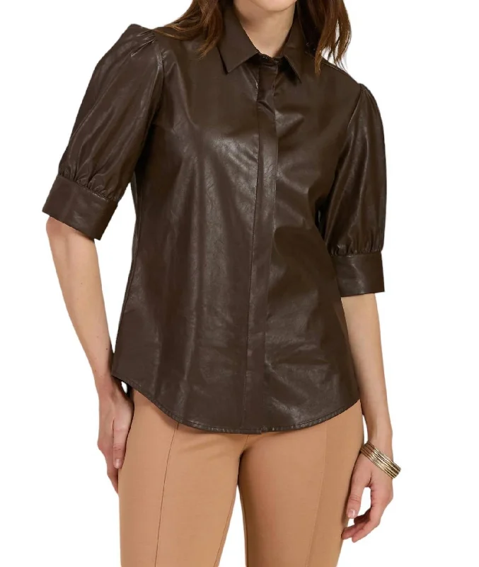 Alice Vegan Leather Shirt In Walnut