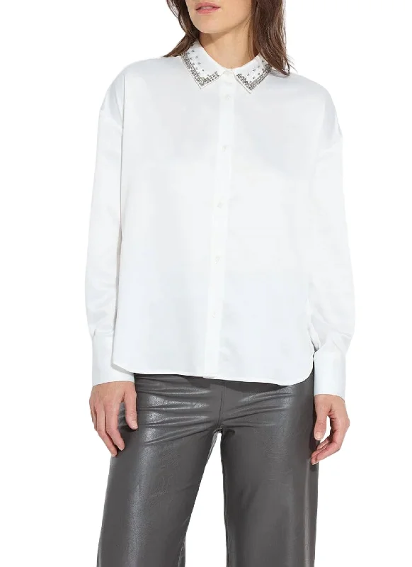 Beaded Satin Shirt In Off White