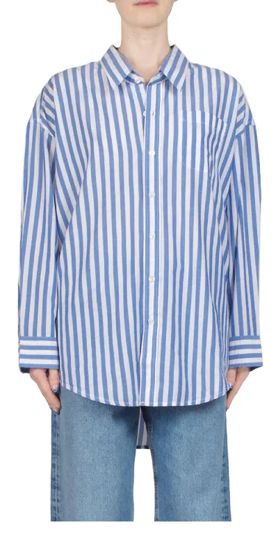 Button Front Shirt In Wide Blue Stripe