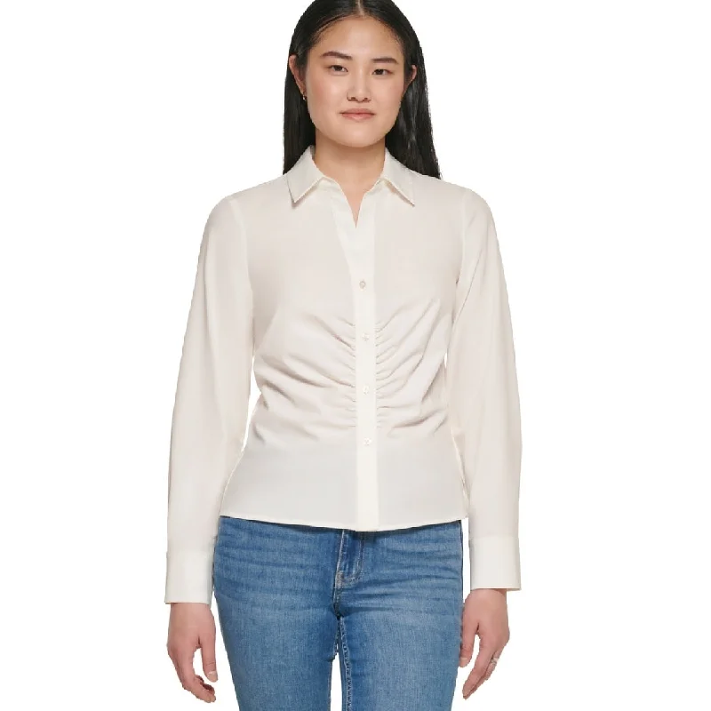 Calvin Klein Women's Ruched Button Front Shirt White Size Small