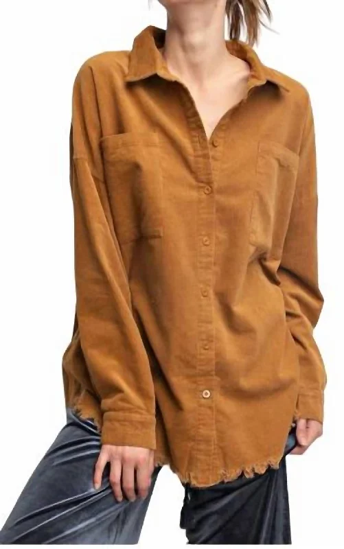 Corduroy Button Down Shirt In Camel