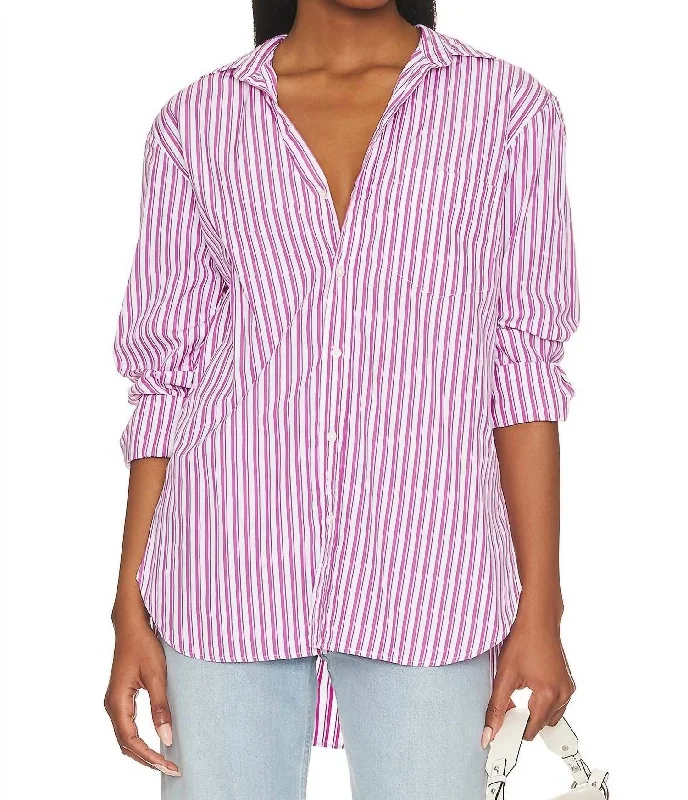 Joedy Woven Button Up Shirt In Pink Stripe