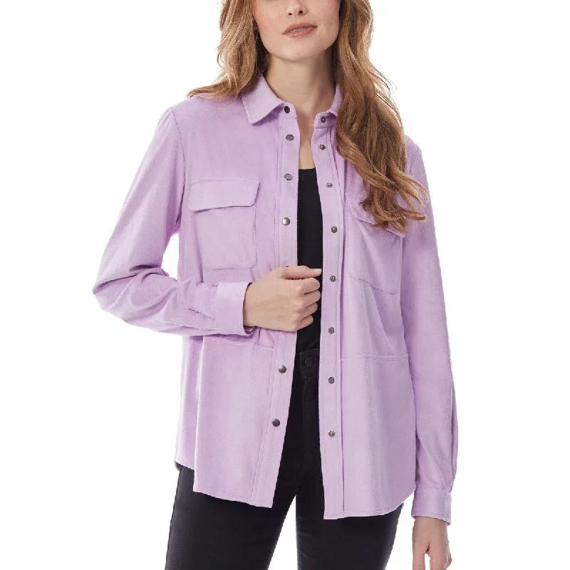 Jones New York Women's Faux Suede Utility Shirt Purple Size Medium