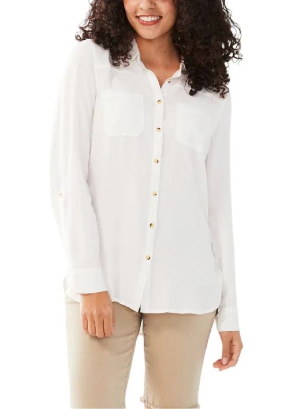 Long Sleeve Roll Tab Shirt In White