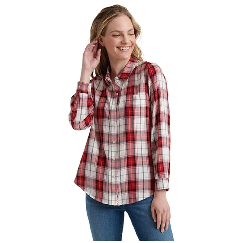 Lucky Brand Women's Classic One Pocket Plaid Shirt Red Size X-Large